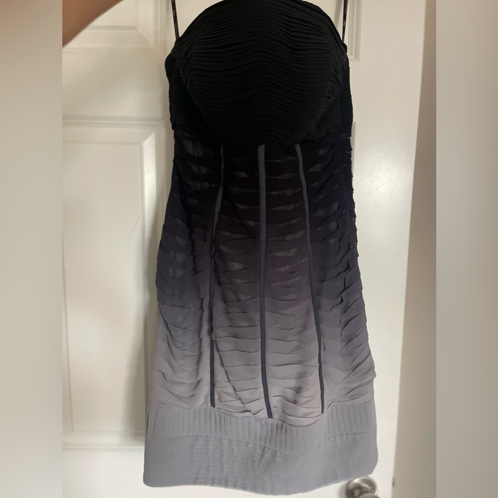 Sue Wong Nocturne Strapless Women Size 8 Silk Sheath Black Gray ombré Dress